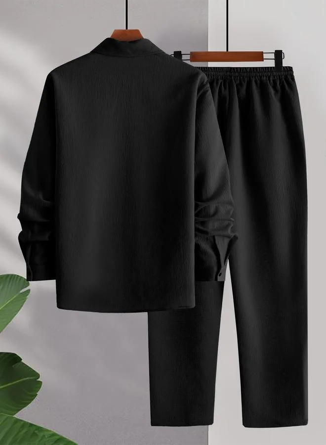 تايك تو طقم قميص وبنطلون بقماش بارز